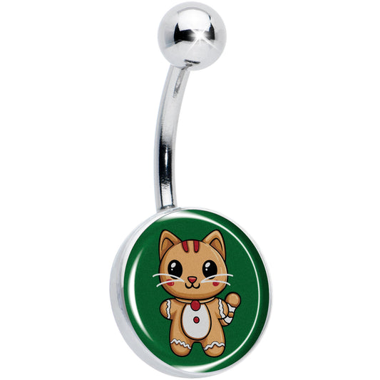 Christmas Holiday Gingerbread Kitty Cat Belly Ring by Onyx O