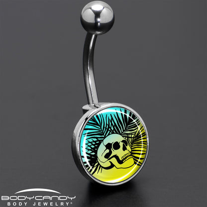 Blue Haze Sunset Skull and Palms Belly Ring by Onyx O