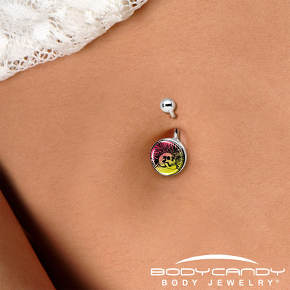 Red Haze Sunset Skull and Palms Belly Ring by Onyx O