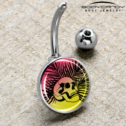 Red Haze Sunset Skull and Palms Belly Ring by Onyx O