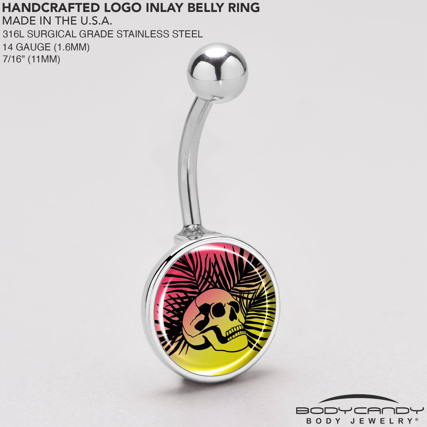 Red Haze Sunset Skull and Palms Belly Ring by Onyx O