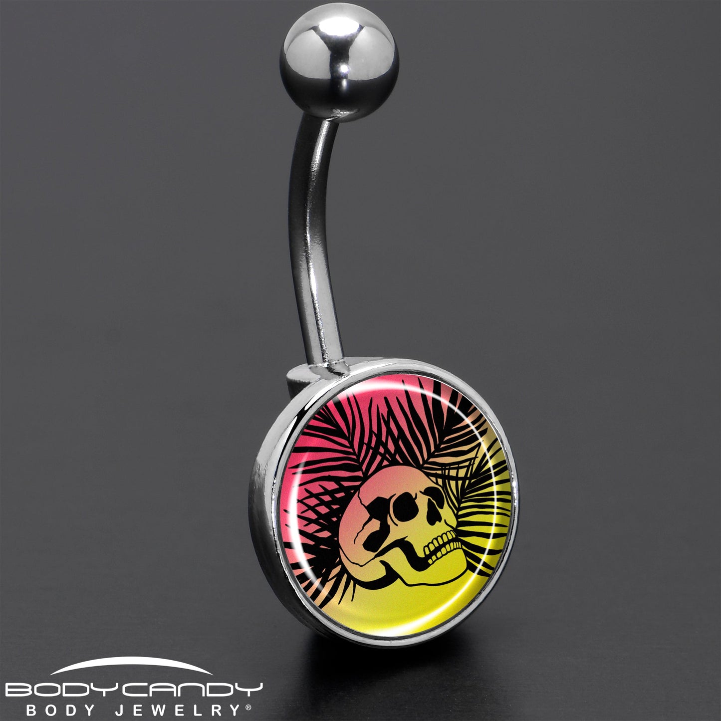 Red Haze Sunset Skull and Palms Belly Ring by Onyx O