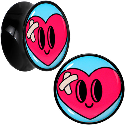 Black Acrylic Heartbreak Bandaged Heart Double Flare Plug Set by Onyx O