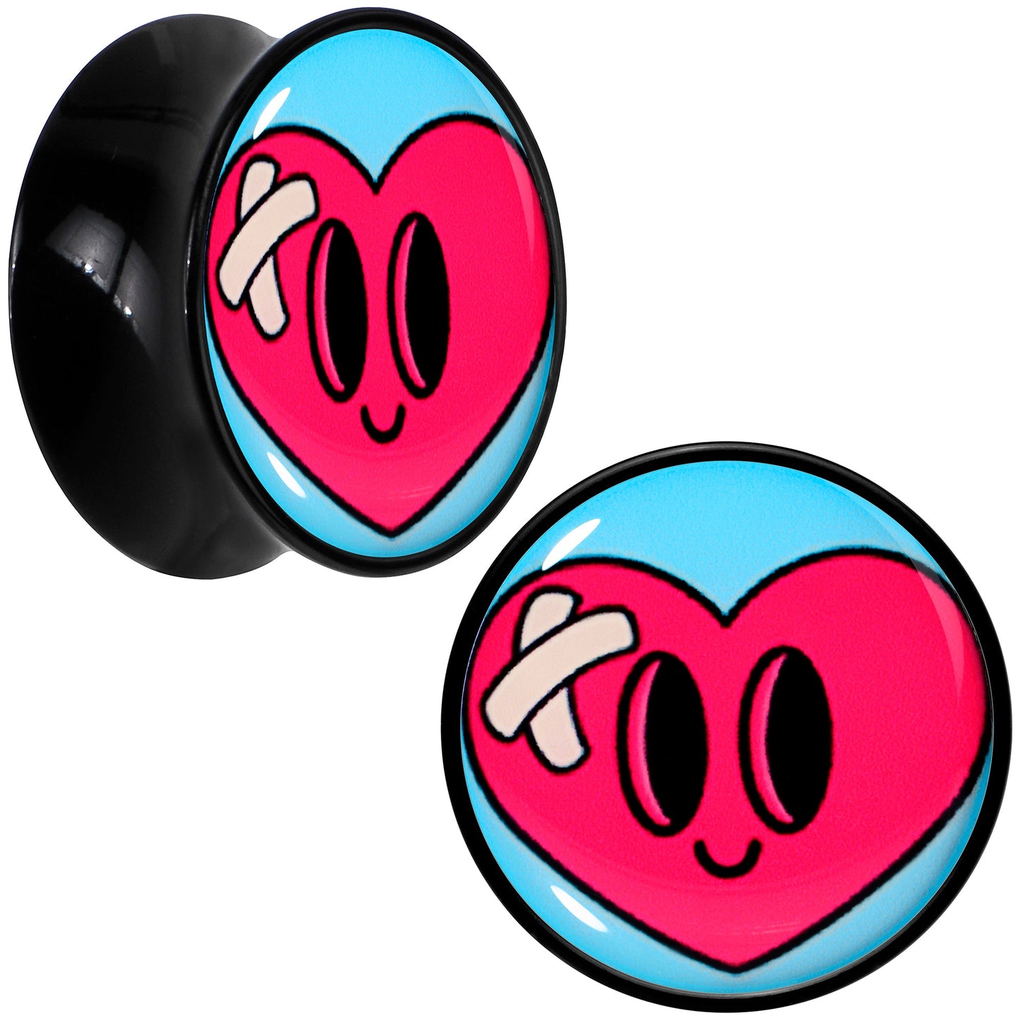 Black Acrylic Heartbreak Bandaged Heart Double Flare Plug Set by Onyx O
