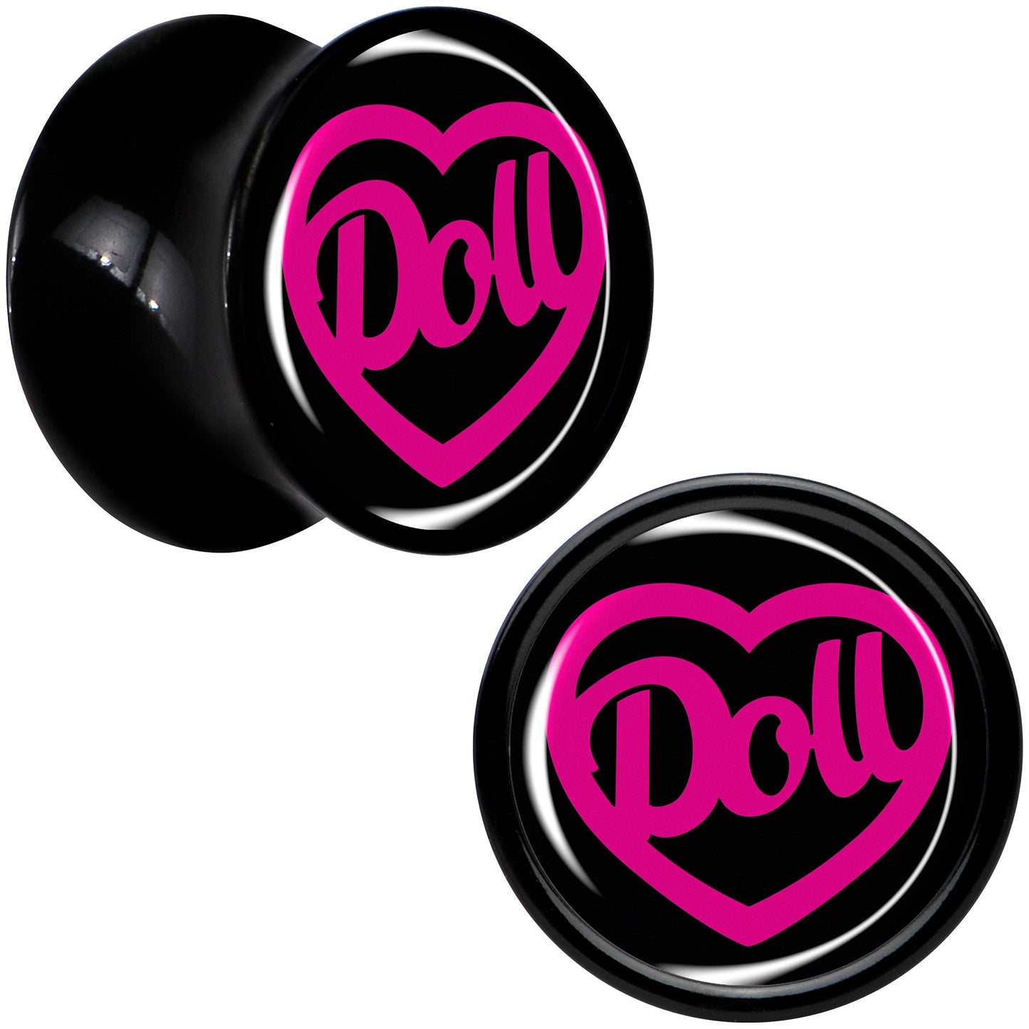Hollow Heart Doll Word Black Acrylic Saddle Plug Set by Onyx O