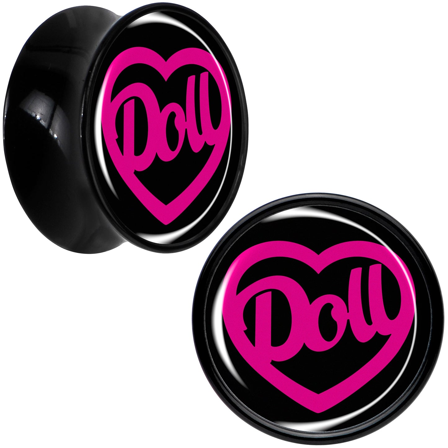 Hollow Heart Doll Word Black Acrylic Saddle Plug Set by Onyx O