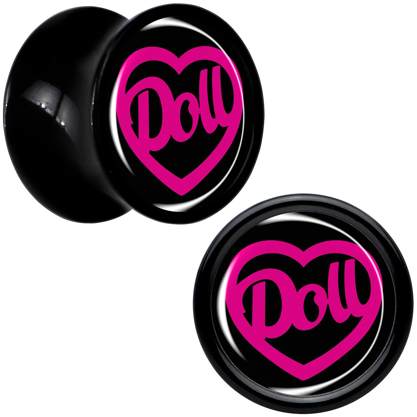 Hollow Heart Doll Word Black Acrylic Saddle Plug Set by Onyx O