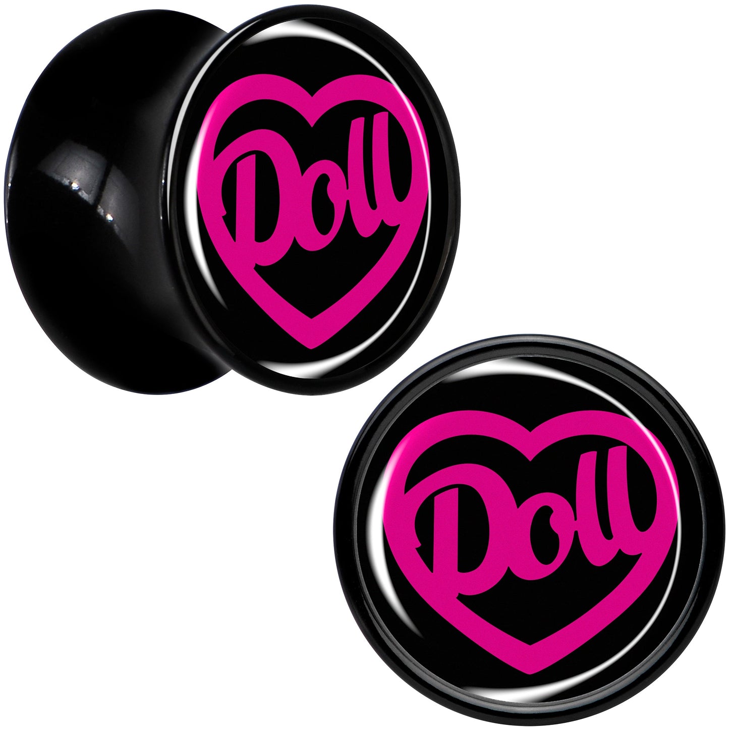 Hollow Heart Doll Word Black Acrylic Saddle Plug Set by Onyx O