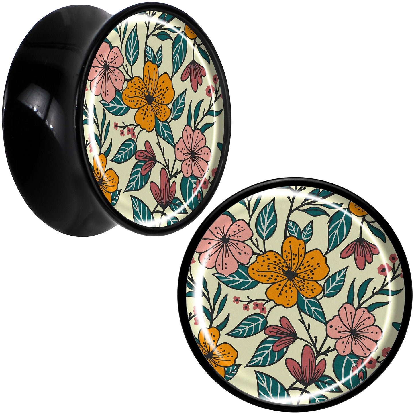 Blossom Creation Wildflower Flowers Black Acrylic Saddle Plug Set by Onyx O