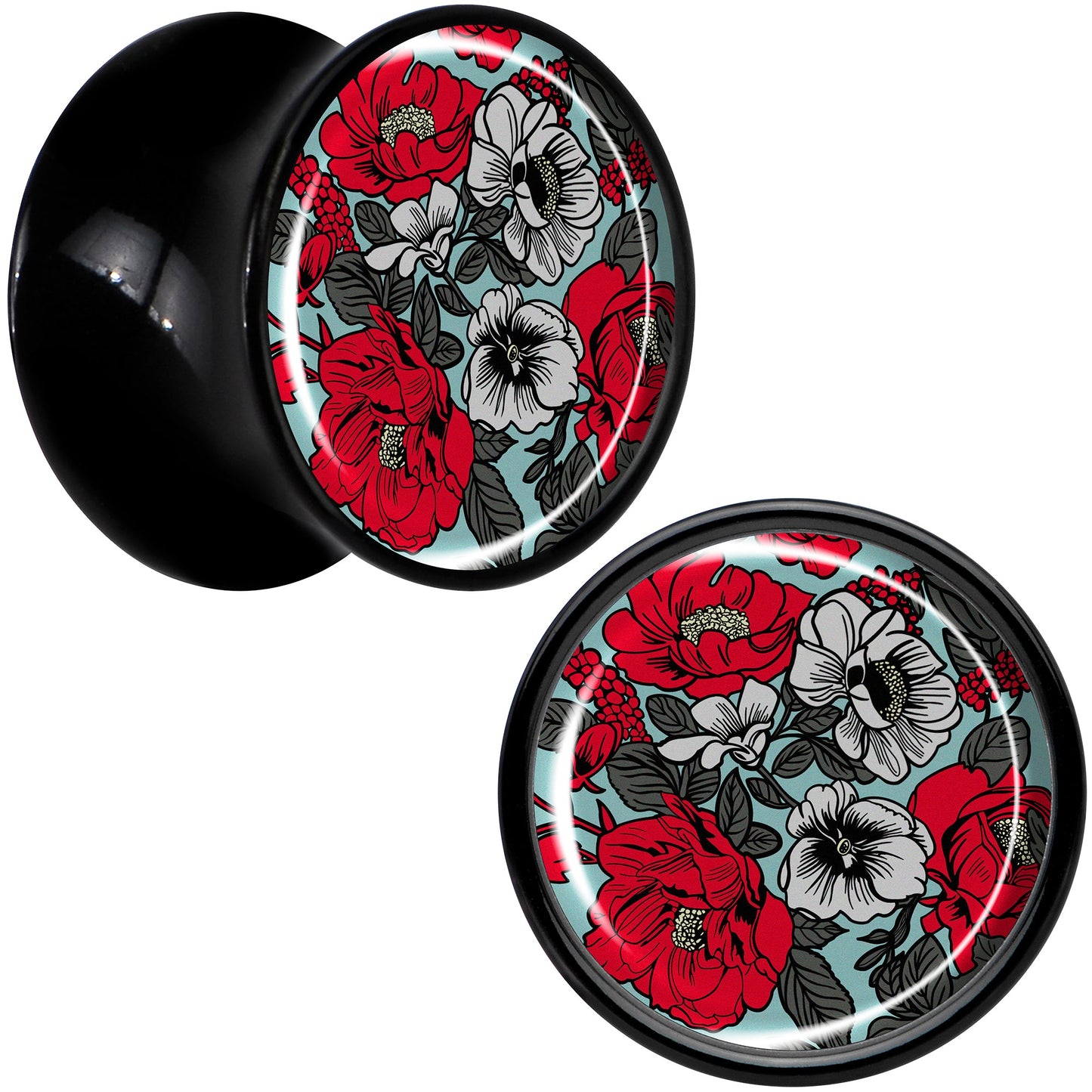 Blossom Creation Vibrant Bloom of Flowers Black Acrylic Saddle Plug Set by Onyx O