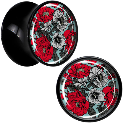 Blossom Creation Vibrant Bloom of Flowers Black Acrylic Saddle Plug Set by Onyx O