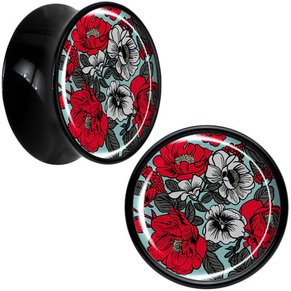 Blossom Creation Vibrant Bloom of Flowers Black Acrylic Saddle Plug Set by Onyx O