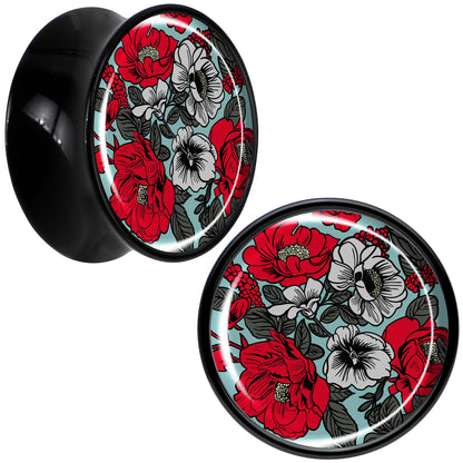 Blossom Creation Vibrant Bloom of Flowers Black Acrylic Saddle Plug Set by Onyx O