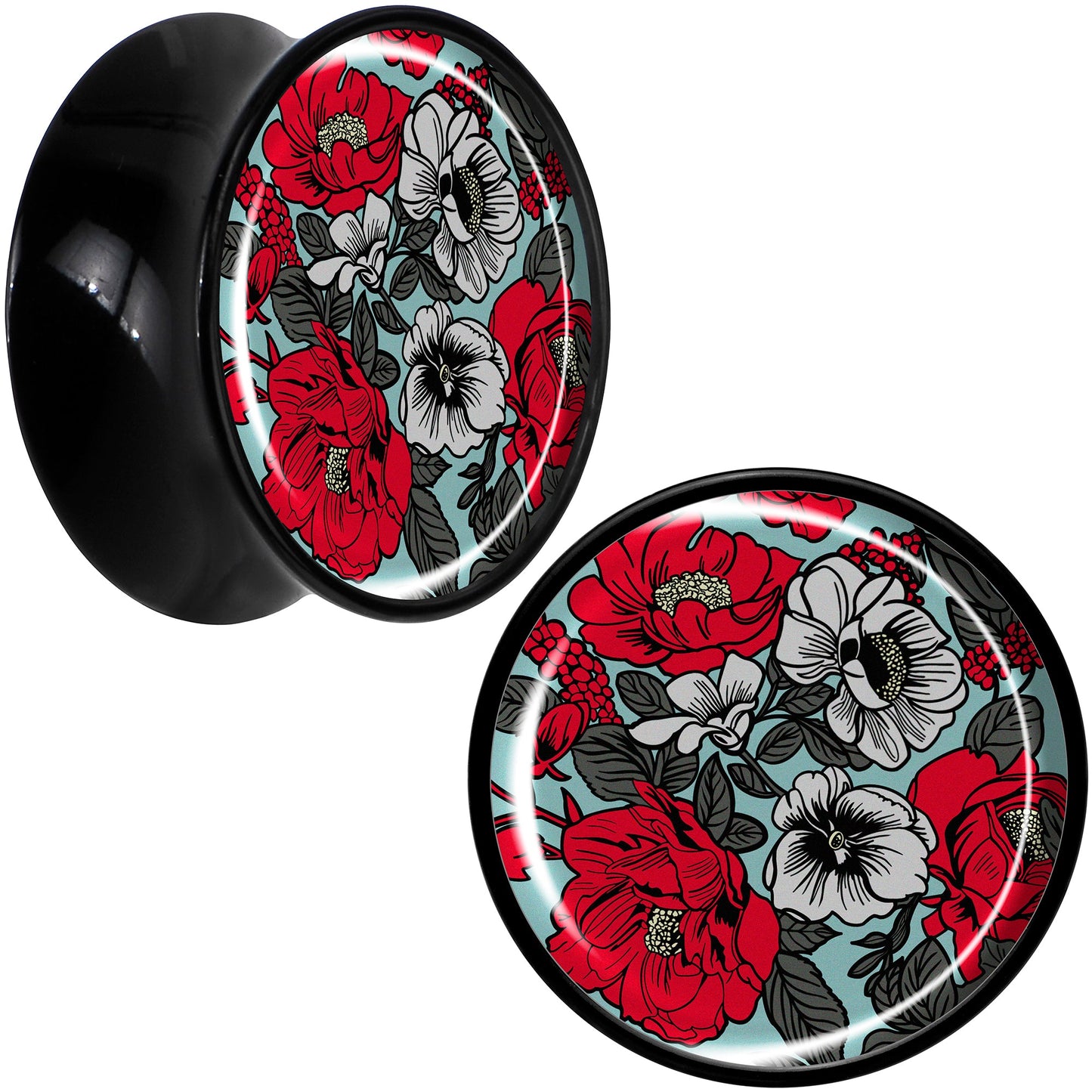 Blossom Creation Vibrant Bloom of Flowers Black Acrylic Saddle Plug Set by Onyx O