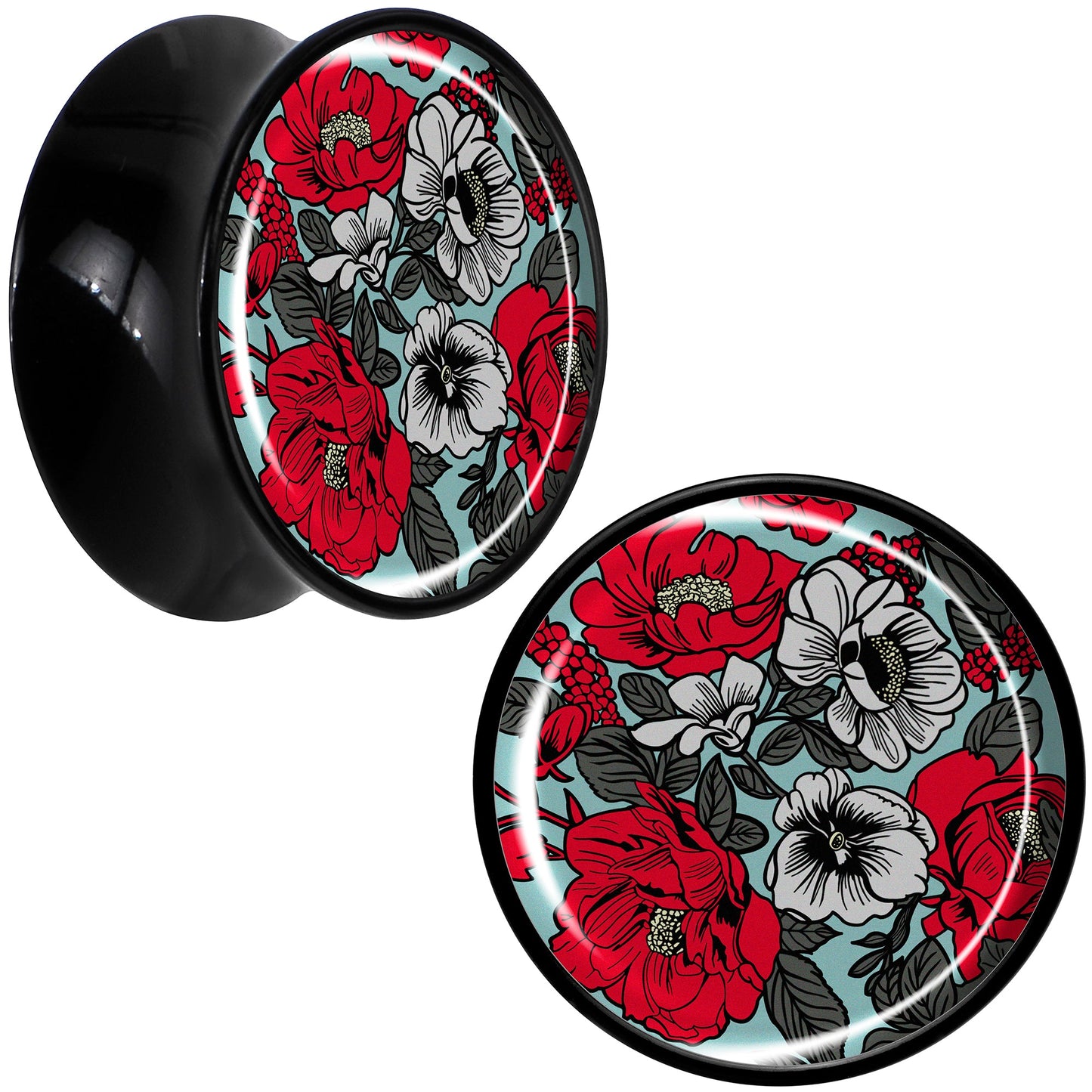 Blossom Creation Vibrant Bloom of Flowers Black Acrylic Saddle Plug Set by Onyx O