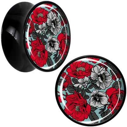 Blossom Creation Vibrant Bloom of Flowers Black Acrylic Saddle Plug Set by Onyx O