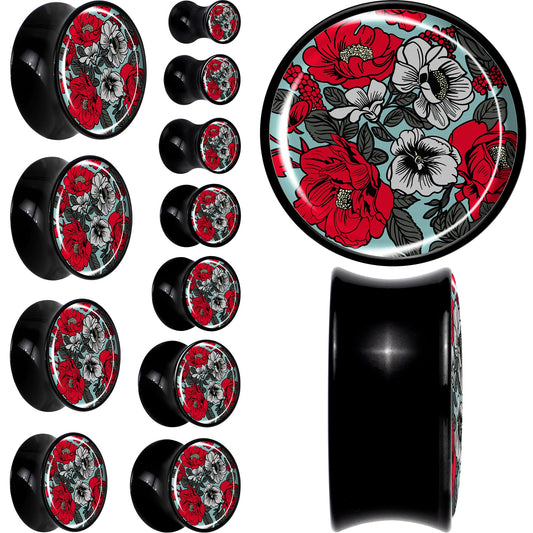 Blossom Creation Vibrant Bloom of Flowers Black Acrylic Saddle Plug Set by Onyx O