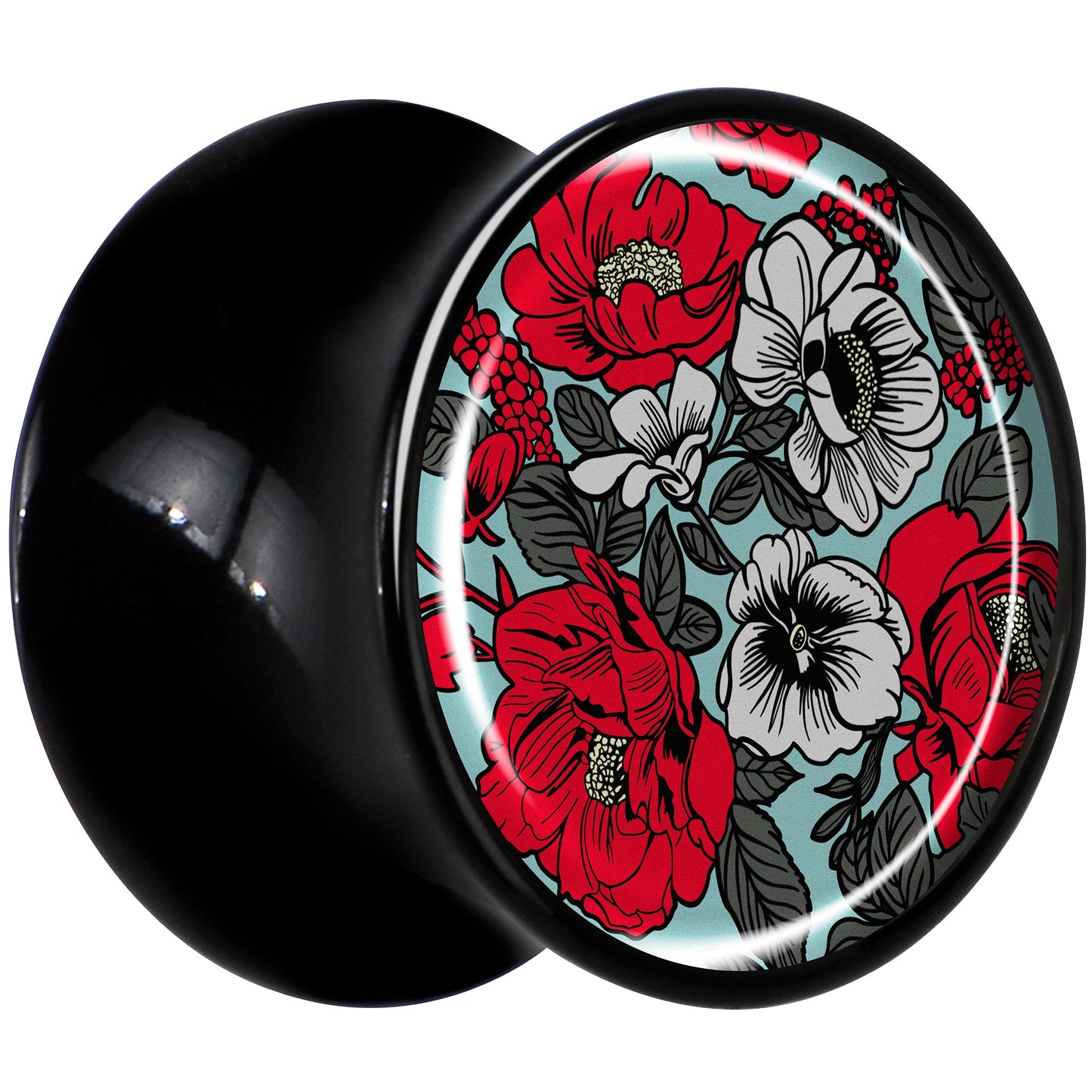 Blossom Creation Vibrant Bloom of Flowers Black Acrylic Saddle Plug Set by Onyx O