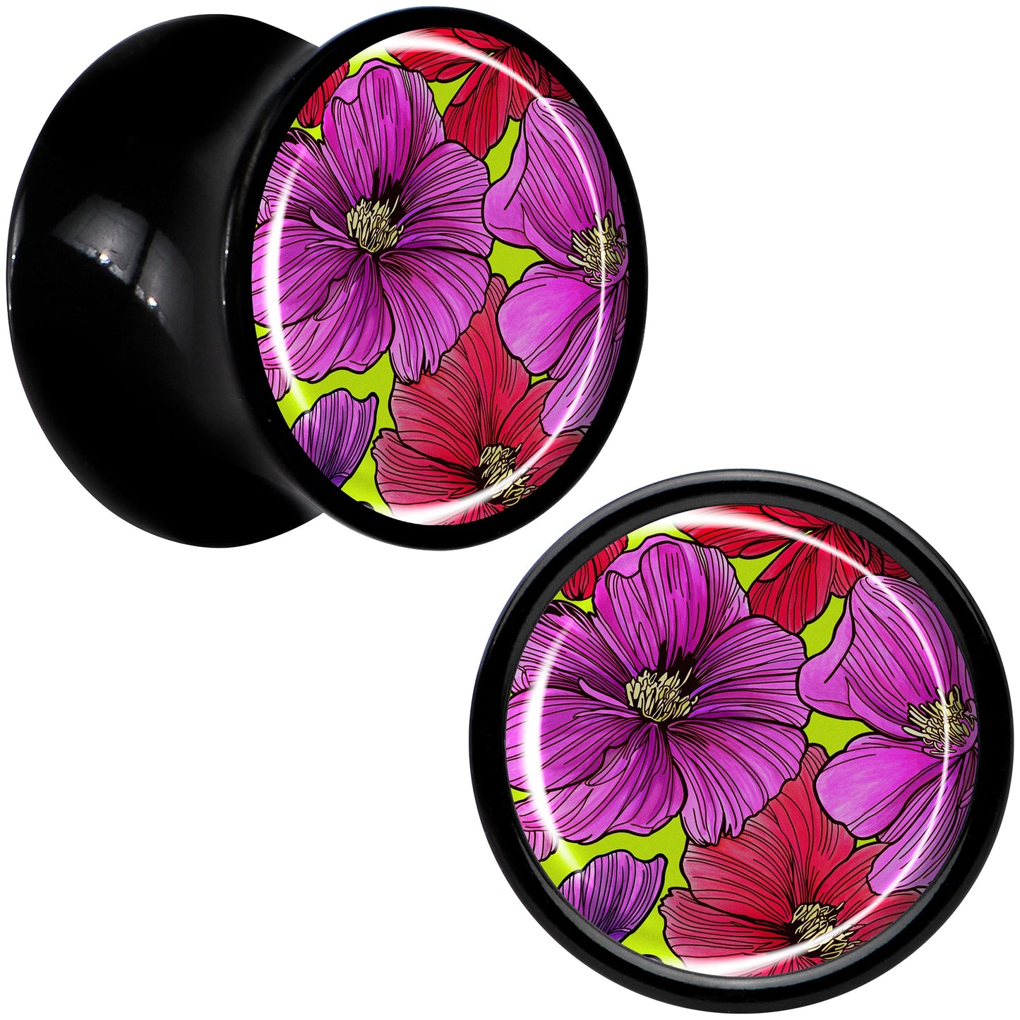 Blossom Creation Tropical Floral Flowers Black Acrylic Saddle Plug Set by Onyx O
