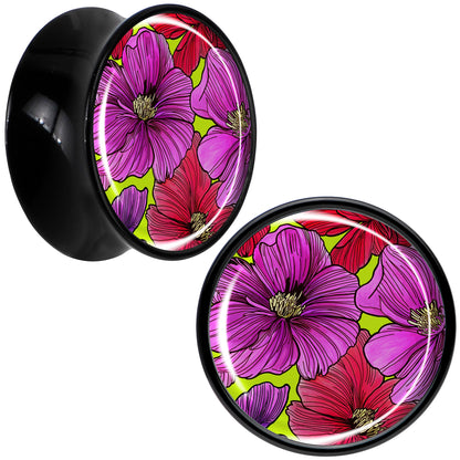 Blossom Creation Tropical Floral Flowers Black Acrylic Saddle Plug Set by Onyx O