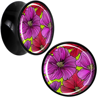 Blossom Creation Tropical Floral Flowers Black Acrylic Saddle Plug Set by Onyx O