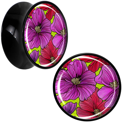 Blossom Creation Tropical Floral Flowers Black Acrylic Saddle Plug Set by Onyx O