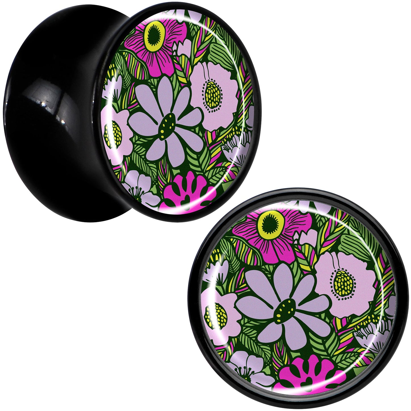 Blossom Creation Paradise of Pink Flowers Black Acrylic Saddle Plug Set by Onyx O