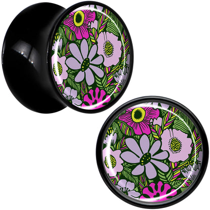 Blossom Creation Paradise of Pink Flowers Black Acrylic Saddle Plug Set by Onyx O