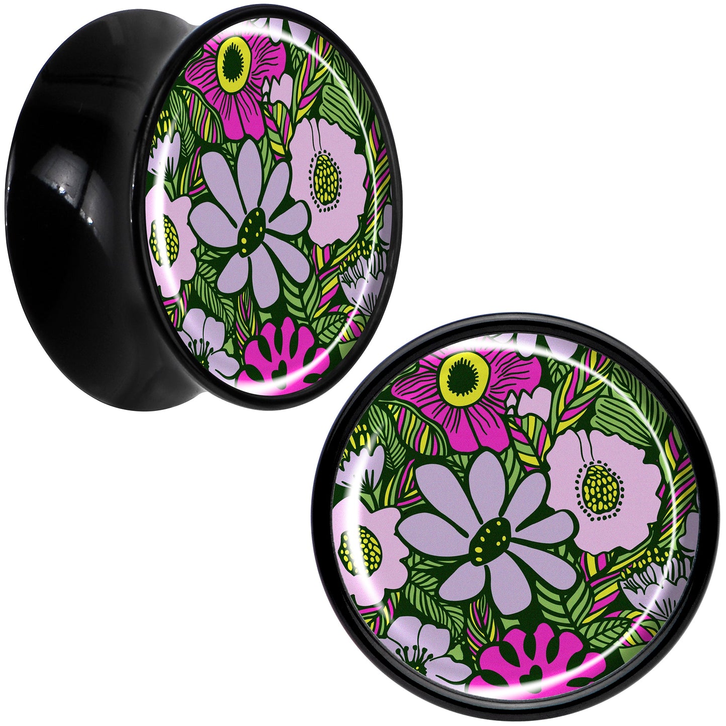 Blossom Creation Paradise of Pink Flowers Black Acrylic Saddle Plug Set by Onyx O