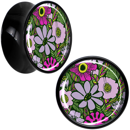 Blossom Creation Paradise of Pink Flowers Black Acrylic Saddle Plug Set by Onyx O