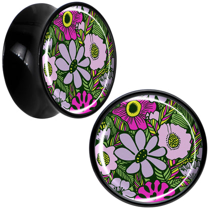 Blossom Creation Paradise of Pink Flowers Black Acrylic Saddle Plug Set by Onyx O