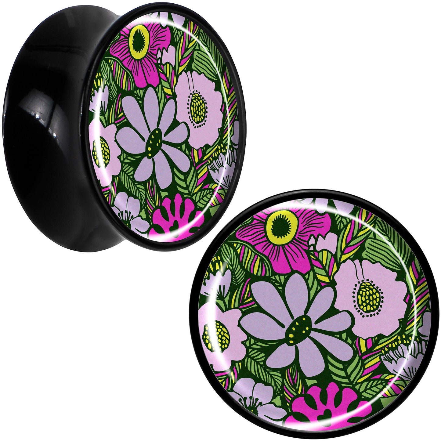 Blossom Creation Paradise of Pink Flowers Black Acrylic Saddle Plug Set by Onyx O
