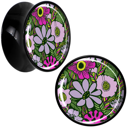 Blossom Creation Paradise of Pink Flowers Black Acrylic Saddle Plug Set by Onyx O
