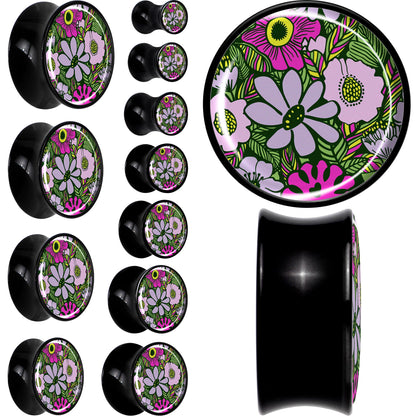 Blossom Creation Paradise of Pink Flowers Black Acrylic Saddle Plug Set by Onyx O