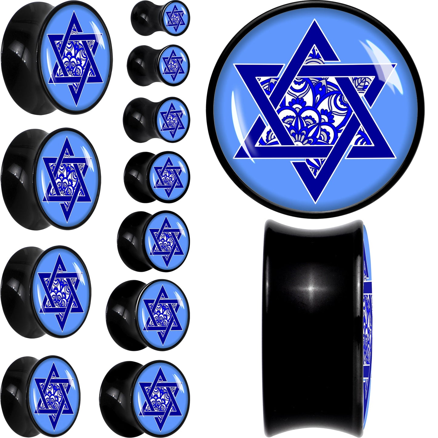 Floral Star of David Black Acrylic Saddle Plug Set by Onyx O