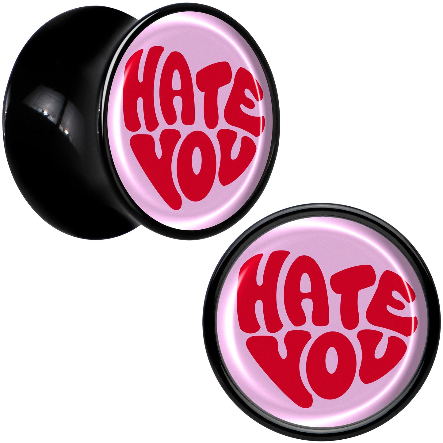 Retro Text Hate You Black Acrylic Saddle Plug Set by Onyx O