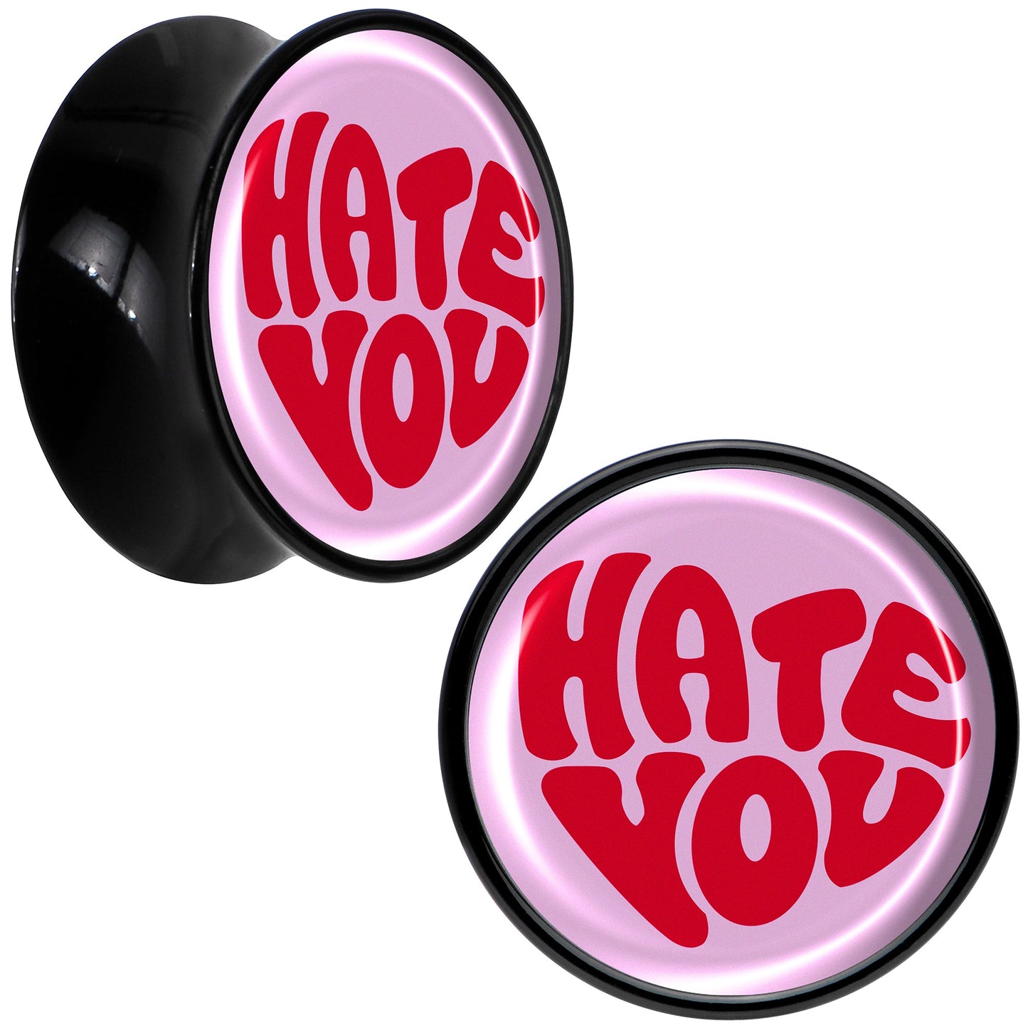 Retro Text Hate You Black Acrylic Saddle Plug Set by Onyx O