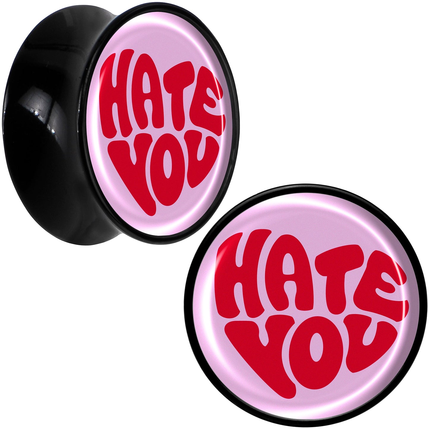 Retro Text Hate You Black Acrylic Saddle Plug Set by Onyx O