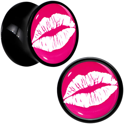 Black Acrylic Red Hot Lips Double Flare Plug Set by Onyx O