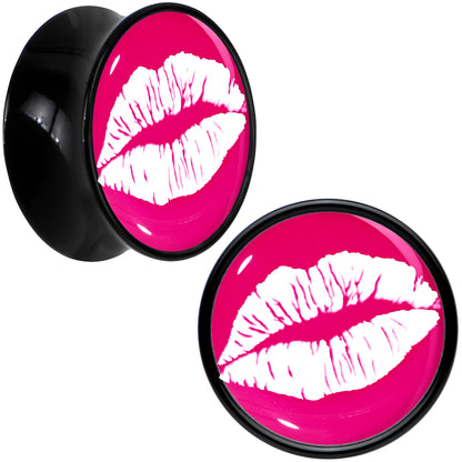 Black Acrylic Red Hot Lips Double Flare Plug Set by Onyx O