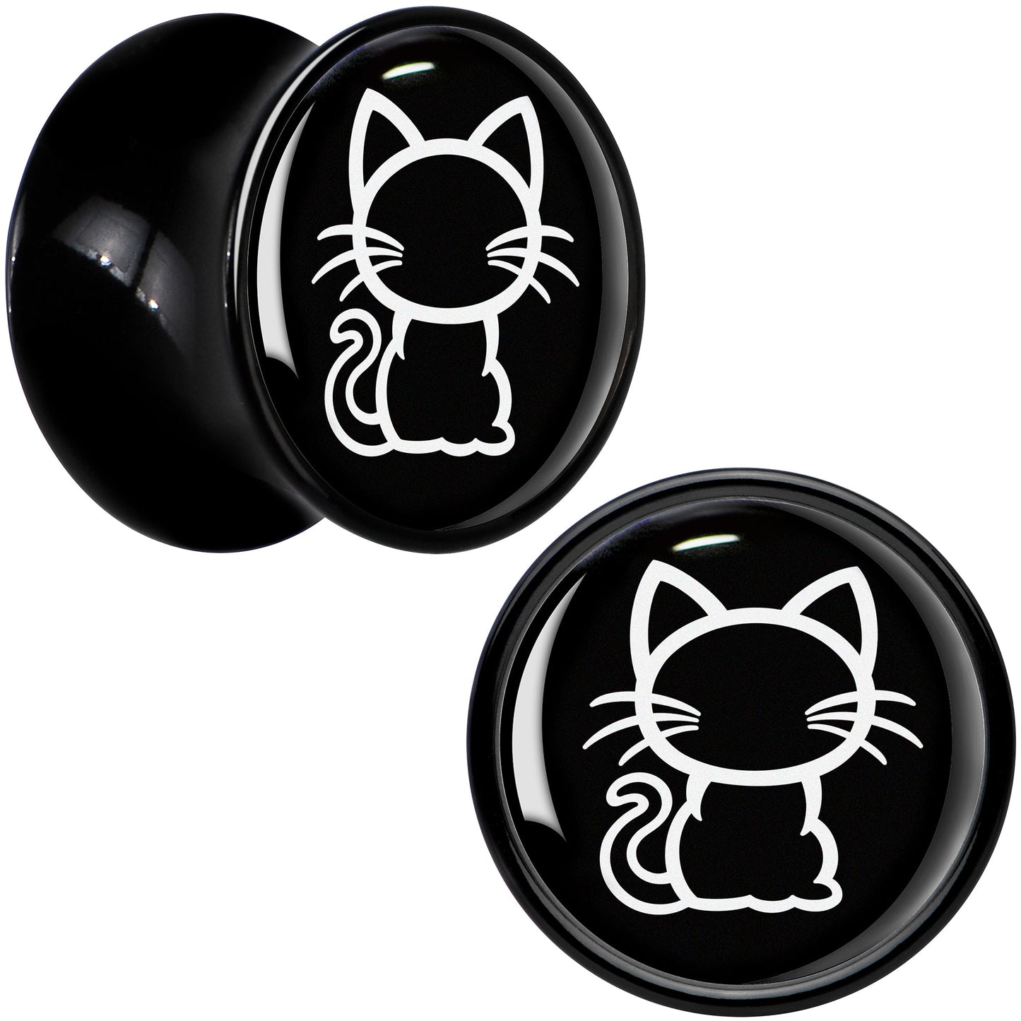 Black and White Kitty Cat Black Acrylic Saddle Plug Set 8mm to 20mm by Onyx O