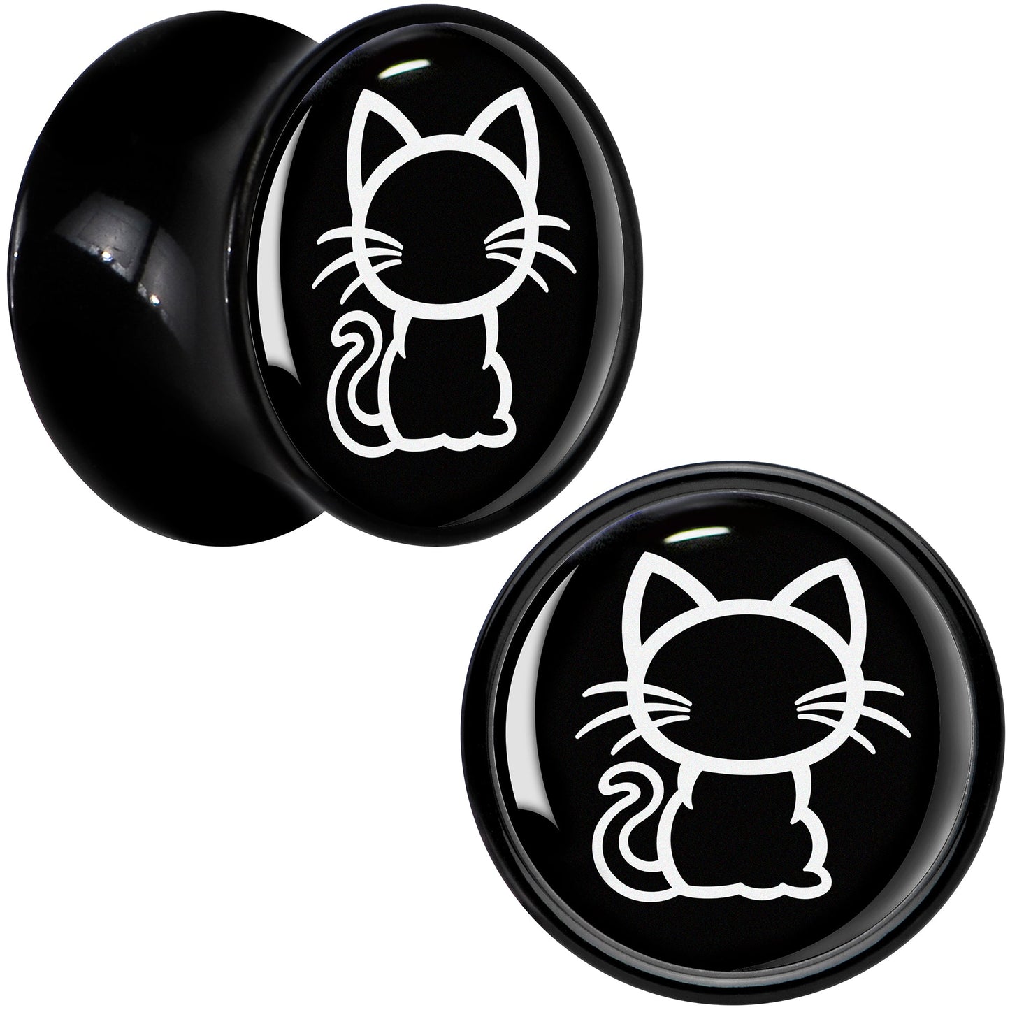 Black and White Kitty Cat Black Acrylic Saddle Plug Set 8mm to 20mm by Onyx O