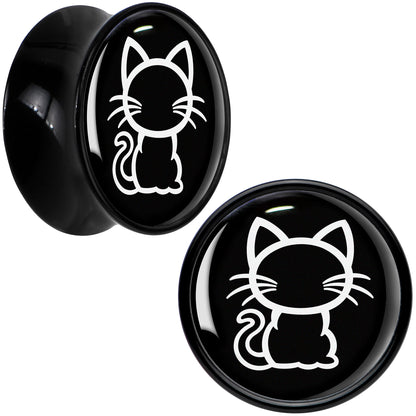 Black and White Kitty Cat Black Acrylic Saddle Plug Set 8mm to 20mm by Onyx O