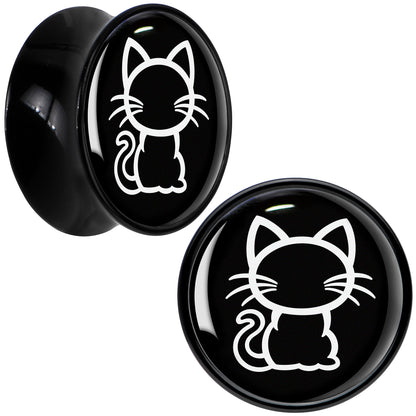 Black and White Kitty Cat Black Acrylic Saddle Plug Set 8mm to 20mm by Onyx O
