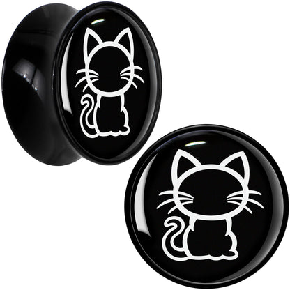 Black and White Kitty Cat Black Acrylic Saddle Plug Set 8mm to 20mm by Onyx O