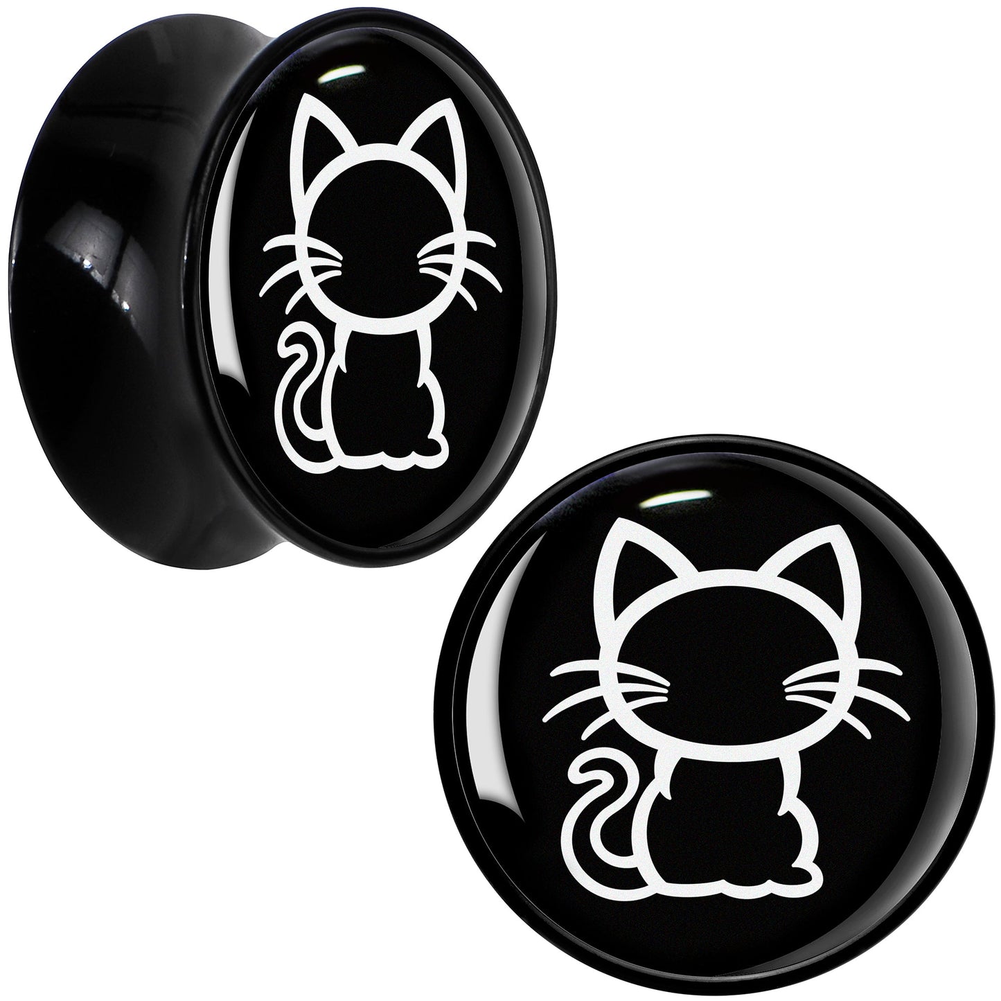 Black and White Kitty Cat Black Acrylic Saddle Plug Set 8mm to 20mm by Onyx O
