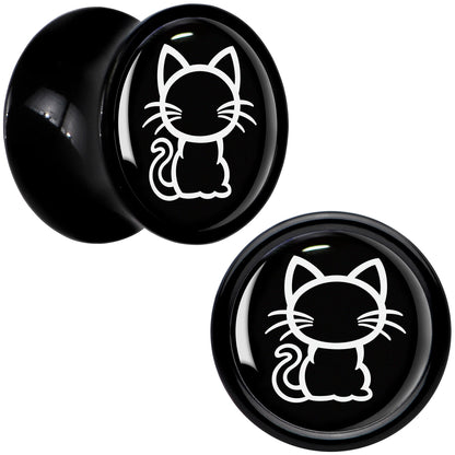 Black and White Kitty Cat Black Acrylic Saddle Plug Set 8mm to 20mm by Onyx O