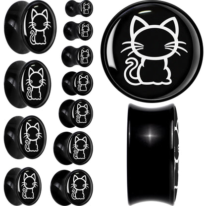 Black and White Kitty Cat Black Acrylic Saddle Plug Set 8mm to 20mm by Onyx O