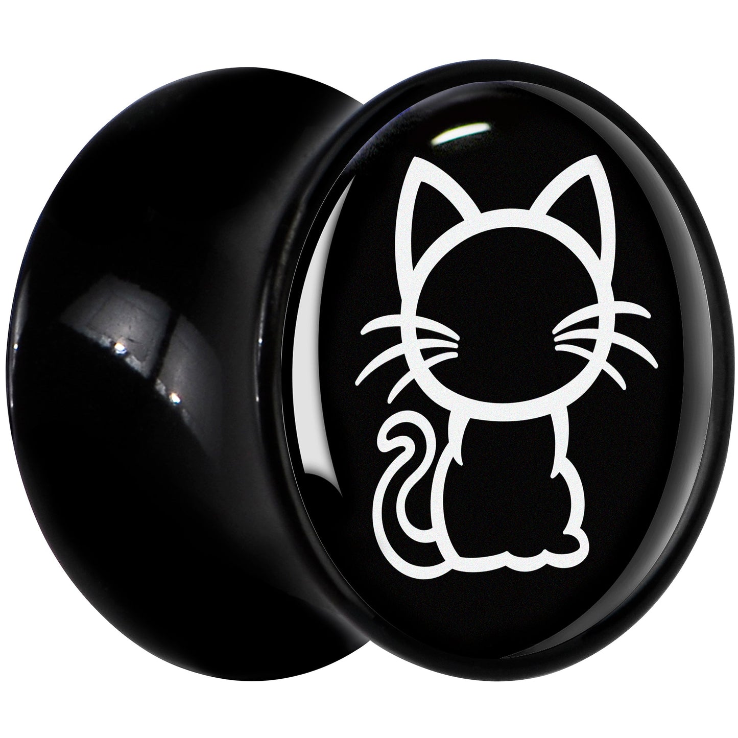Black and White Kitty Cat Black Acrylic Saddle Plug Set 8mm to 20mm by Onyx O