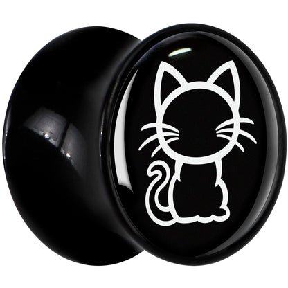 Black and White Kitty Cat Black Acrylic Saddle Plug Set 8mm to 20mm by Onyx O